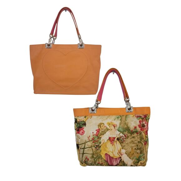 Brighton Jodi Leather Handbag Purse‎ Orange Reversible French Country Romantic - Picture 1 of 16